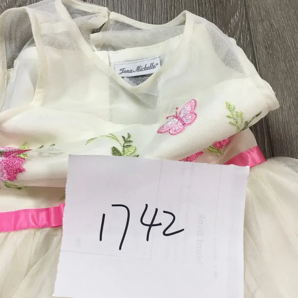 Jona Michelle Dress Girl's Size 6 White/Cream/Pink Floral Embroidery Spring New